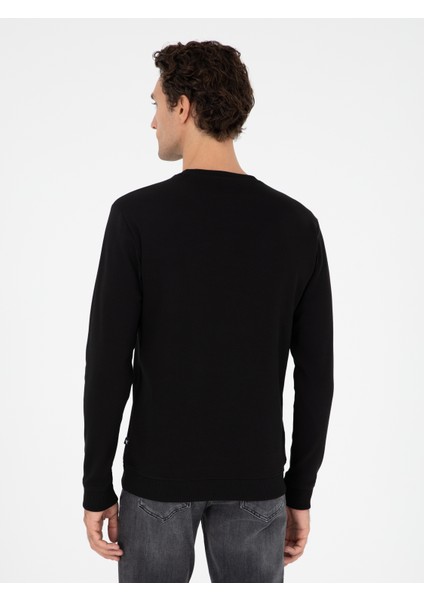 Erkek Siyah Regular Fit Bisiklet Yaka Pamuklu Sweatshirt 50296883-VR046