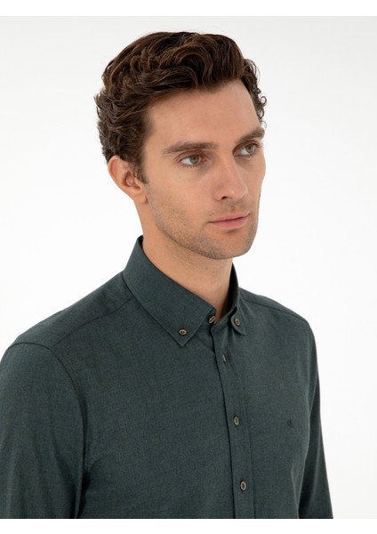 Erkek Koyu Yeşil Slim Fit Uzun Kollu Gömlek 50291698-VR079 fiyatları