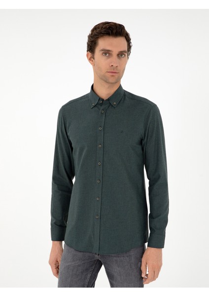 Erkek Koyu Yeşil Slim Fit Uzun Kollu Gömlek 50291698-VR079 modelleri