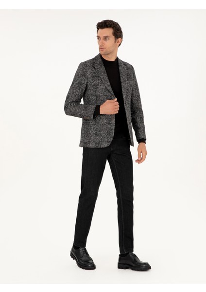 Erkek Siyah Slim Fit Yün Ipek Karışımlı Flanel Ceket 50290523-VR046