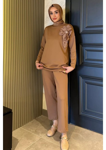 Yaka Çiçek Detaylı Tunik Pantolon Tesettür Ikili Takım P-00015931 fiyatları