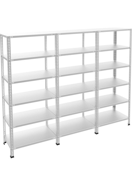 6 Katlı 3'lü Galvaniz Çelik Raf - Depo, Arşiv, Kiler, Dosya, Market Rafı - 31x60 cm-200 cm-0.70 mm