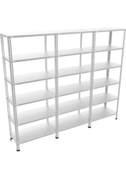 6 Katlı 3'lü Galvaniz Çelik Raf - Depo, Arşiv, Kiler, Dosya, Market Rafı - 31x60 cm-200 cm-0.70 mm