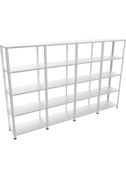 5 Katlı 4'lü Galvaniz Çelik Raf - Depo, Arşiv, Kiler, Dosya, Market Rafı - 43x60 cm-200 cm-1.00 mm