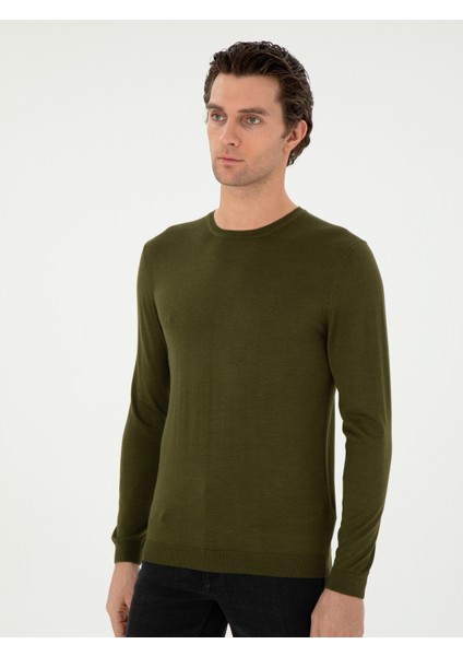 Erkek Haki Slim Fit Kazak 50293273-VR027