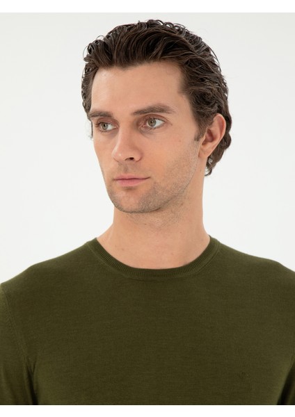 Erkek Haki Slim Fit Kazak 50293273-VR027