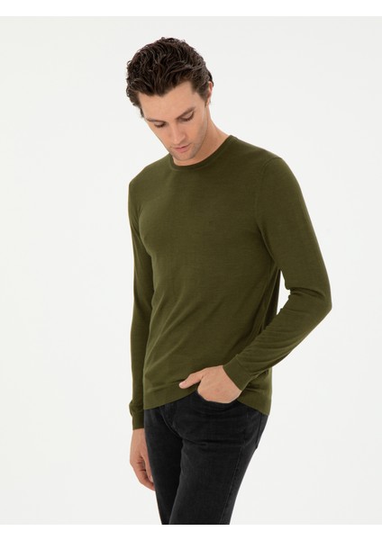 Erkek Haki Slim Fit Kazak 50293273-VR027