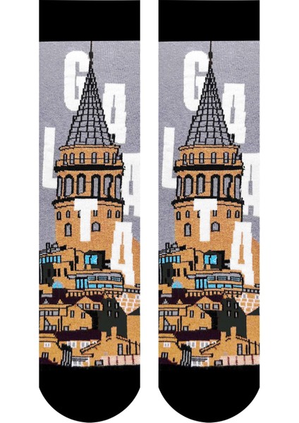 Istanbul Galata Kulesi Desenli Unisex Soket Çorap