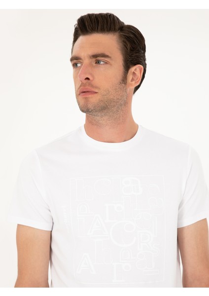 Erkek Beyaz Slim Fit Bisiklet Yaka T-Shirt 50284843-VR013