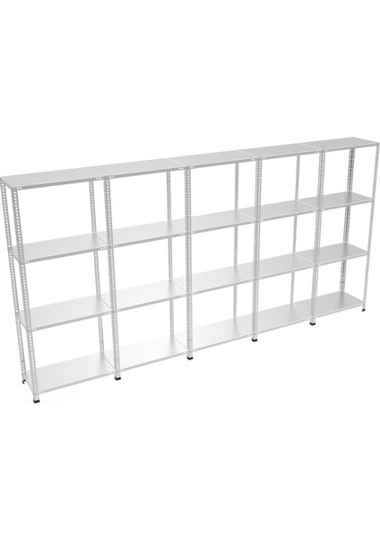 4 Katlı 5'li Galvaniz Çelik Raf - Depo, Arşiv, Kiler, Dosya, Market Rafı - 31x93 cm-100 cm-1.50 mm