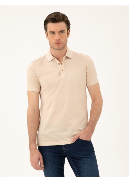 Erkek Bej Slim Fit Polo Yaka Merserize T-Shirt 50284769-VR011