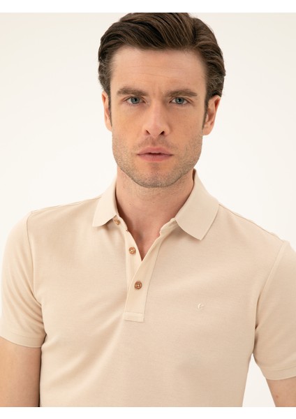 Erkek Bej Slim Fit Polo Yaka Merserize T-Shirt 50284769-VR011