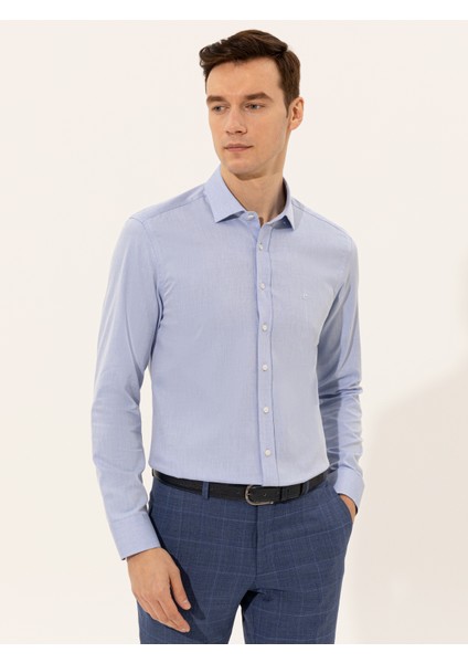 Erkek Açık Mavi Slim Fit Uzun Kollu Basic Gömlek 50250818-VR003