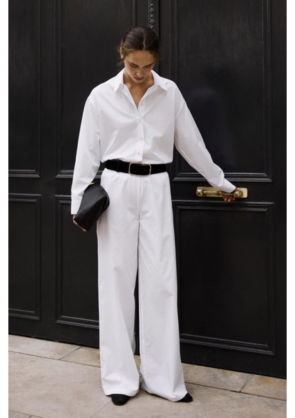 Beyaz Basic Poplin Pantolon
