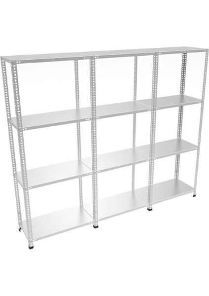 4 Katlı 3'lü Galvaniz Çelik Raf - Depo, Arşiv, Kiler, Dosya, Market Rafı - 43x75 cm-100 cm-1.00 mm