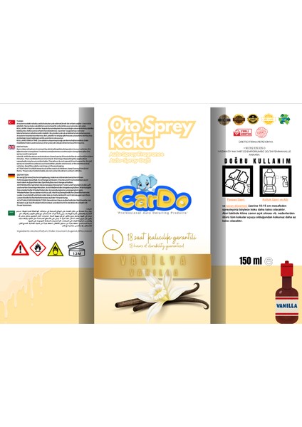 Cardo Premium Oto Kokusu Yüksek Kalıcılık Vanilya Kokusu 150 ml