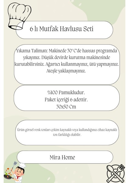 6'lı Mutfak Havlusu Seti 30 x 50 cm Pamuklu Reyhan indirimleri