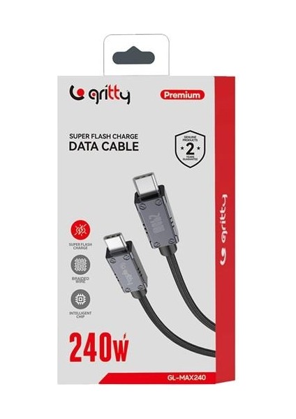 240W Akım Korumalı Süper Hızlı Şarj Örgülü Type-C To Type-C Şarj Kablosu 200CM Siyah (GL-MAX240)