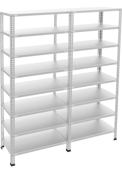 8 Katlı Duble Galvaniz Çelik Raf - Depo, Arşiv, Kiler, Dosya, Market Rafı - 31x75 cm-200 cm-0.70 mm