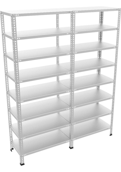 8 Katlı Duble Galvaniz Çelik Raf - Depo, Arşiv, Kiler, Dosya, Market Rafı - 31x75 cm-200 cm-0.70 mm