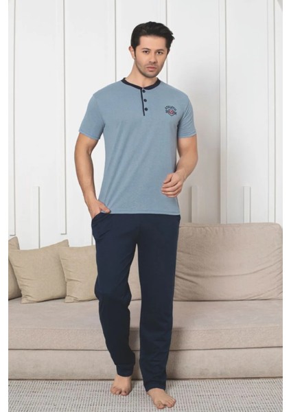 Dreamy Pamuklu Cepli Kısa Kollu Örme Erkek Pijama Takımı