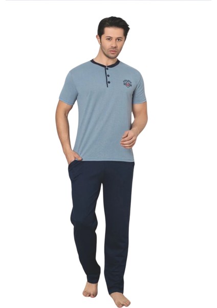 Dreamy Pamuklu Cepli Kısa Kollu Örme Erkek Pijama Takımı fırsatları