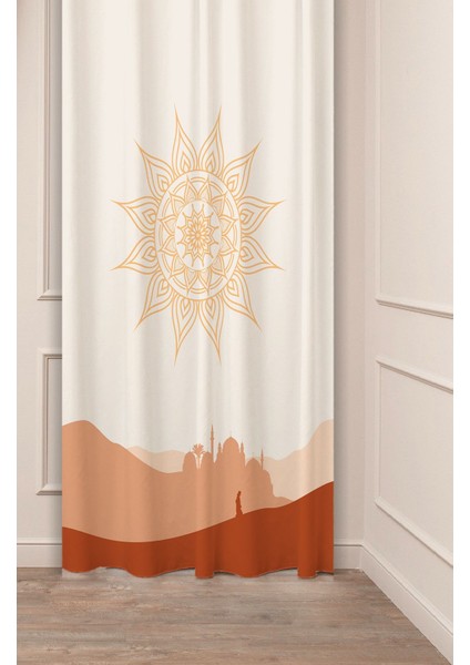 Mandala Cami Soft Pastel Bohem Desenli Özel Tasarım Dijital Baskılı (Tek Kanat) Bej Krem Fon Perde