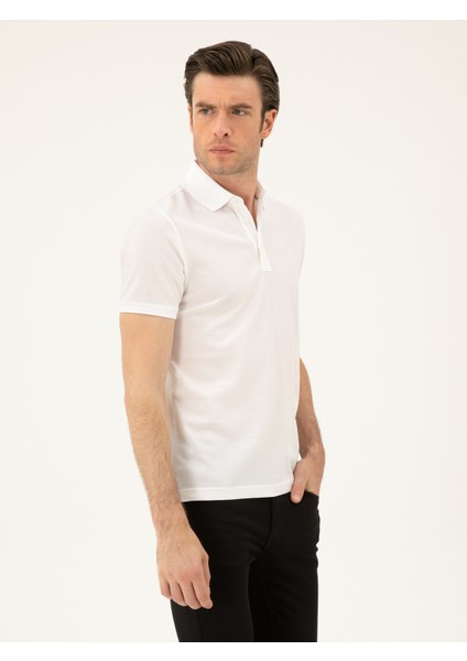 Erkek Beyaz Slim Fit Polo Yaka Merserize T-Shirt 50284769-VR013