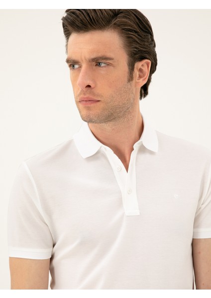 Erkek Beyaz Slim Fit Polo Yaka Merserize T-Shirt 50284769-VR013
