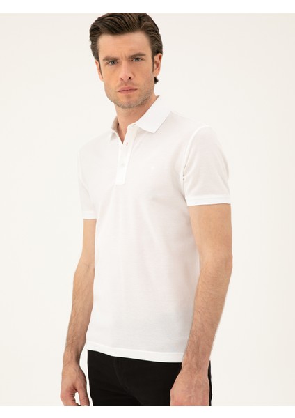 Erkek Beyaz Slim Fit Polo Yaka Merserize T-Shirt 50284769-VR013
