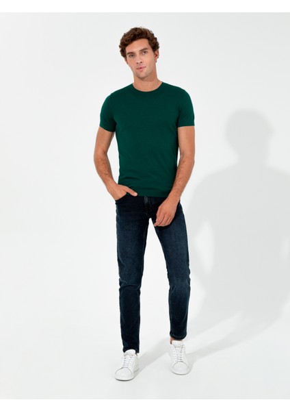 Erkek Koyu Yeşil Slim Fit Bisiklet Yaka Triko T-Shirt 50249549-VR079