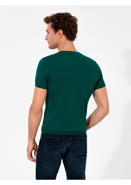 Erkek Koyu Yeşil Slim Fit Bisiklet Yaka Triko T-Shirt 50249549-VR079