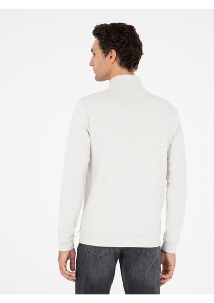 Erkek Ekru Regular Fit Pamuk Karışımlı Yarım Fermuarlı Sweatshirt 50294015-VR019