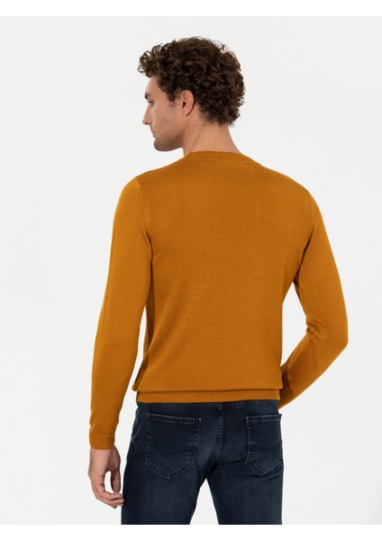 Erkek Sarı Slim Fit Bisiklet Yaka Triko Kazak 50258846-VR044