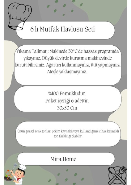 6'lı Mutfak Havlusu Seti 30 x 50 cm Pamuklu Nostalji indirimleri