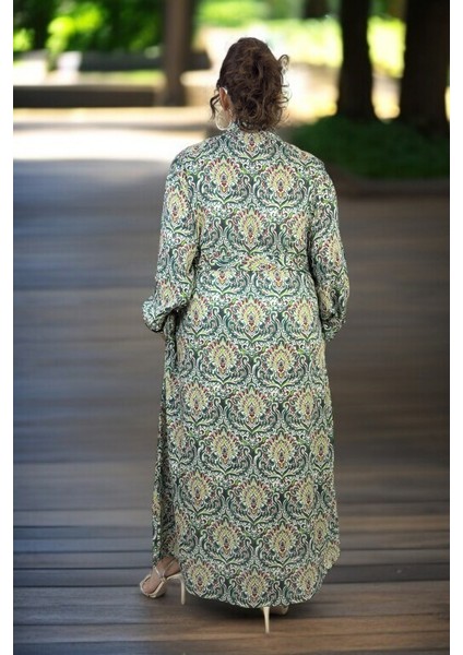 Önden Boydan Düğmeli Cepli Kuşaklı Ekstra Büyük Beden Pamuklu Viskon Elbise fırsatları