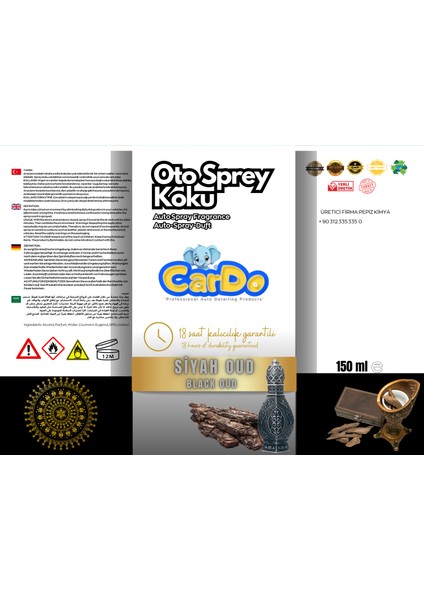 Cardo Premium Oto Kokusu Yüksek Kalıcılık Siyah Oud Kokusu 150 ml