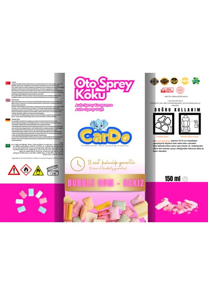 Cardo Premium Oto Kokusu Yüksek Kalıcılık Sakız Kokusu 150 ml