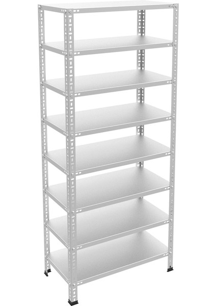 8 Katlı Galvaniz Çelik Raf - Depo, Arşiv, Kiler, Dosya, Market Rafı - 31x75 cm-200 cm-1.00 mm
