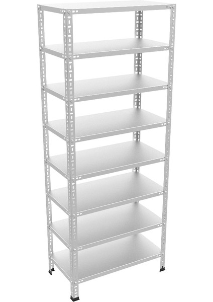 8 Katlı Galvaniz Çelik Raf - Depo, Arşiv, Kiler, Dosya, Market Rafı - 31x75 cm-200 cm-1.00 mm