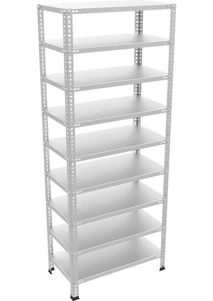 9 Katlı Galvaniz Çelik Raf - Depo, Arşiv, Kiler, Dosya, Market Rafı - 31x75 cm-150 cm-1.00 mm