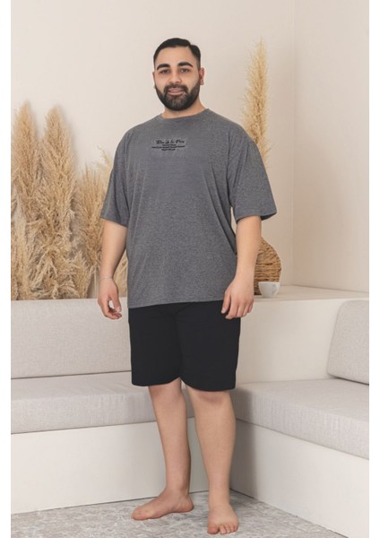 Büyük Beden Pamuklu Cepli Kısa Kollu Şortlu Erkek Pijama Takımı