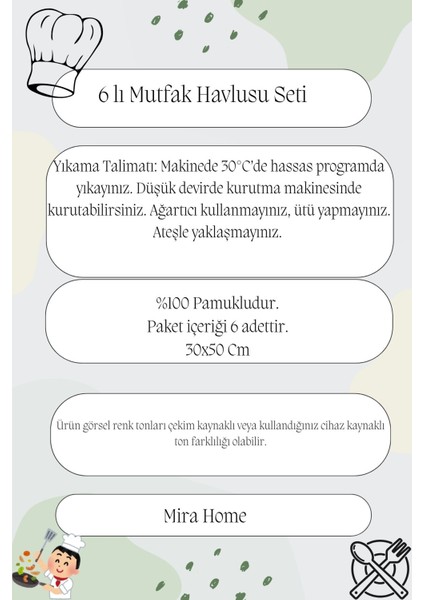 6'lı Mutfak Havlusu Seti 30 x 50 cm Pamuklu Kare indirimleri