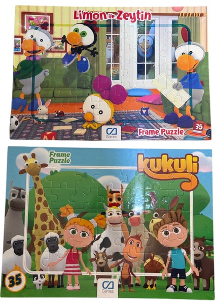 Iki Adet 35 Parça Puzzle Limon ile Zeytin ve Kukuli Temalı