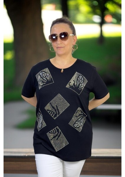 Pul Payet Taş Işlemeli Likralı Büyük Beden Bisiklet Yaka Bluz modelleri