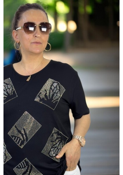 Pul Payet Taş Işlemeli Likralı Büyük Beden Bisiklet Yaka Bluz fırsatları