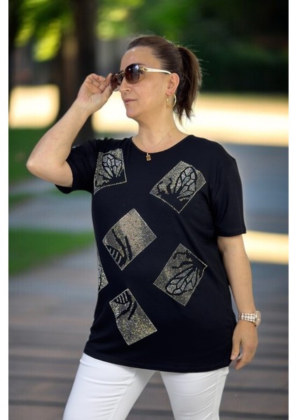 Pul Payet Taş Işlemeli Likralı Büyük Beden Bisiklet Yaka Bluz indirimleri