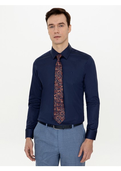 Erkek Lacivert Slim Fit Uzun Kollu Basic Gömlek 50250885-VR033