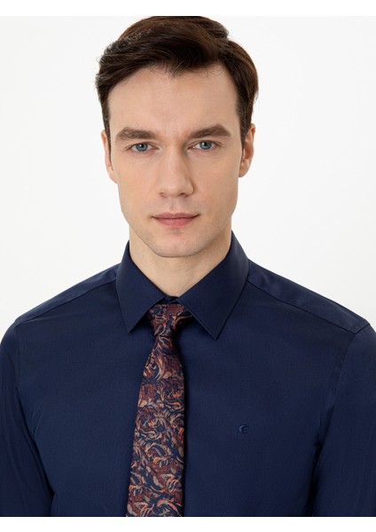 Erkek Lacivert Slim Fit Uzun Kollu Basic Gömlek 50250885-VR033