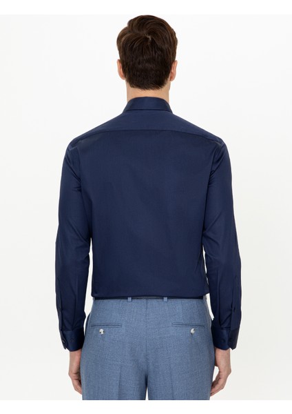 Erkek Lacivert Slim Fit Uzun Kollu Basic Gömlek 50250885-VR033